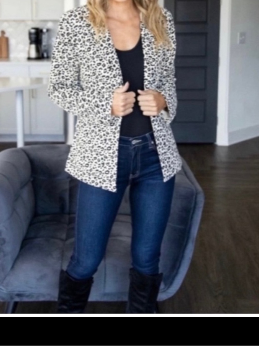 RACHEL ZOE Womens Snow Leopard Print Linen Blend Open Front Blazer Jacket S